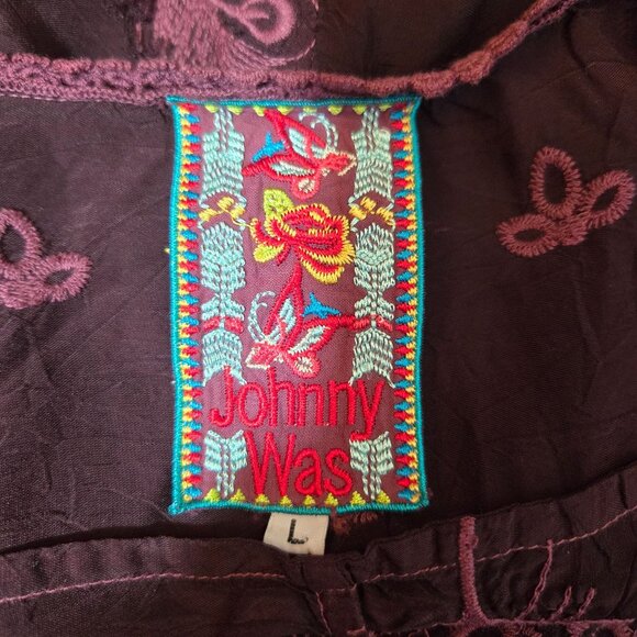 Johnny Was Crochet Eyelet Oversized Tunic Purple Feathers L Romantic Goth Boho - Picture 7 of 10